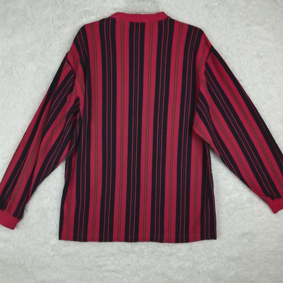 Eddie Bauer Mens Shirt‎ Henley Long Sleeve Red Blue Stripes Pullover L - Picture 2 of 13